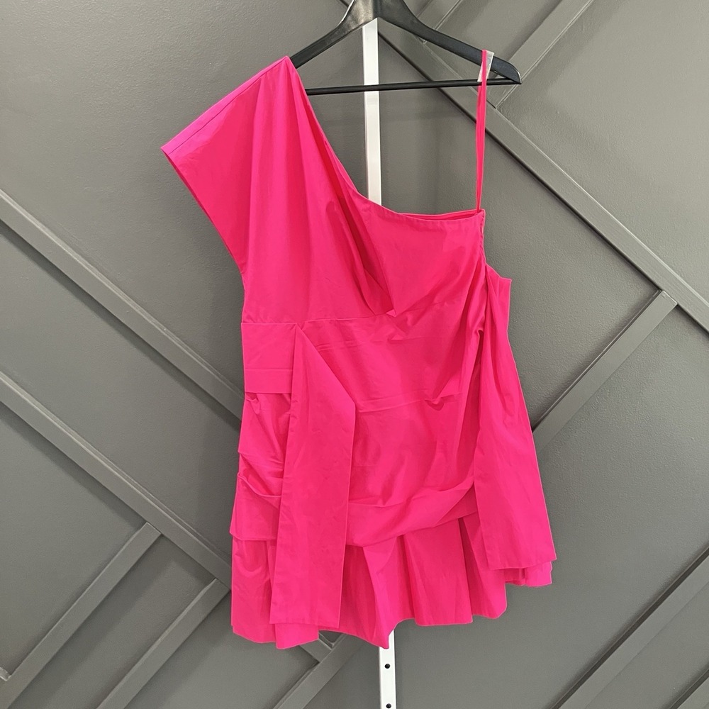 Derek Lam 10 Crosby Dress Womens Size 16 Hot Pink One Shoulder Ruffle Mini NWT